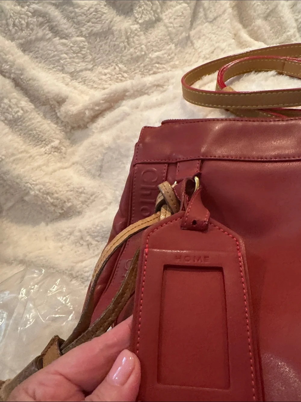 Chloe Red Leather Hobo with Logo Tag and tassel